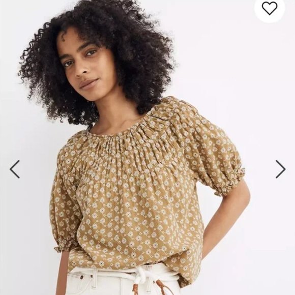 Madewell Tops - Madewell Daisy Embroidered Shirred Puff-Sleeve Top
